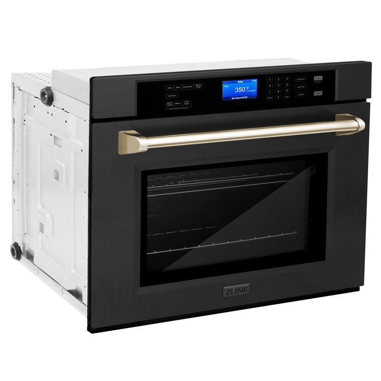 ZLINE 30 In. Autograph Edition Single Wall Oven with Self Clean and True Convection in Black Stainless Steel and Gold, AWSZ-30-BS-G