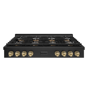 ZLINE Autograph 48" Paramount Gas Rangetop with 8 Burner DuoPro™ Cooktop in Black Stainless Steel and Champagne Bronze Accents, PSRTBZ-48-CB