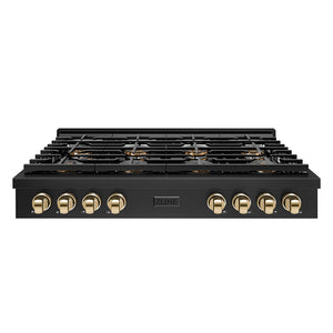 ZLINE Autograph 48" Paramount Gas Rangetop with 8 Burner DuoPro™ Cooktop in Black Stainless Steel and Polished Gold Accents, PSRTBZ-48-G
