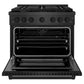 ZLINE 36" 5.2 cu. ft. Paramount Dual Fuel Range with 6 Burner Gas Cooktop and Electric Convection Oven in Black Satin, SDRBS-36