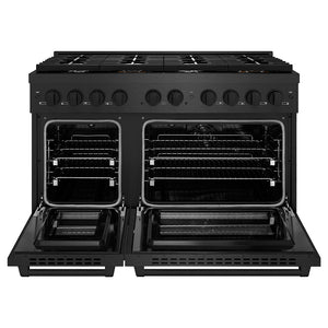 ZLINE 48" 6.7 cu. ft. Paramount Double Oven Dual Fuel Range with 8 Burner Gas Cooktop in Black Satin Stainless Steel, SDRBS-48