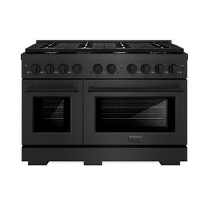 ZLINE 48" 6.7 cu. ft. Paramount Double Oven Dual Fuel Range in Black Satin Stainless Steel with 8 Brass Burners, SDRBS-BR-48