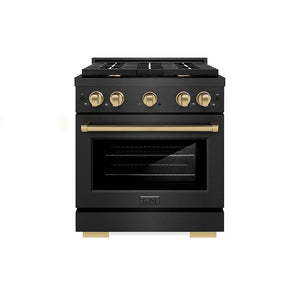 ZLINE Autograph 30" 4.2 cu. ft. Paramount Dual Fuel Range with 4 Burner Gas Cooktop in Black Satin with Champagne Accents, SDRBSZ-30-CB