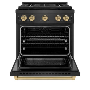ZLINE Autograph 30" 4.2 cu. ft. Paramount Dual Fuel Range with 4 Burner Gas Cooktop in Black Satin with Champagne Accents, SDRBSZ-30-CB