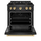 ZLINE Autograph 30" 4.2 cu. ft. Paramount Dual Fuel Range with 4 Burner Gas Cooktop in Black Satin with Gold Accents, SDRBSZ-30-G