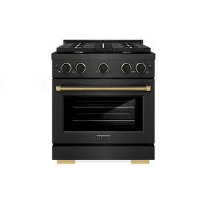 ZLINE Designer 30" 4.2 cu. ft. Dual Fuel Range with 4 Burner Gas Cooktop in Black Satin with Black and Champagne Accents, SDRBSZ-30-MBCB