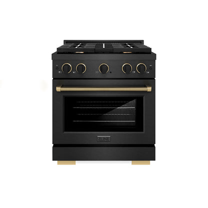 ZLINE Designer 30" 4.2 cu. ft. Dual Fuel Range with 4 Burner Gas Cooktop in Black Satin with Black and Champagne Accents, SDRBSZ-30-MBCB
