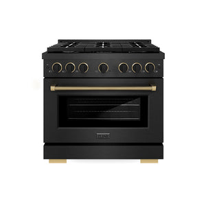ZLINE Designer 36" 5.2 cu. ft. Dual Fuel Range with 6 Burner Gas Cooktop in Black Satin with Black and Champagne Accents, SDRBSZ-36-MBCB