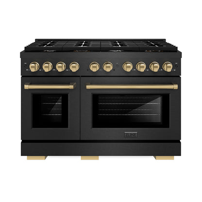 ZLINE Autograph 48" 6.7 cu. ft. Paramount Dual Fuel Range with 8 Burner Gas Cooktop in Black Satin and Champagne Accents, SDRBSZ-48-CB