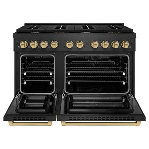 ZLINE Autograph 48" 6.7 cu. ft. Paramount Dual Fuel Range with 8 Burner Gas Cooktop in Black Satin and Champagne Accents, SDRBSZ-48-CB