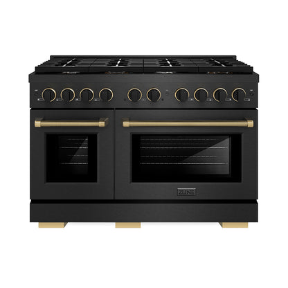ZLINE Designer 48" 6.7 cu. ft. Dual Fuel Range with 8 Burner Gas Cooktop in Black Satin with Black and Champagne Accents, SDRBSZ-48-MBCB