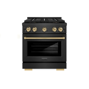 ZLINE Autograph 30" 4.2 cu. ft. Dual Fuel Range with 4 Burner DuoPro Cooktop in Black Satin Stainless and Champagne Accents, PSDRBSZ-30-CB