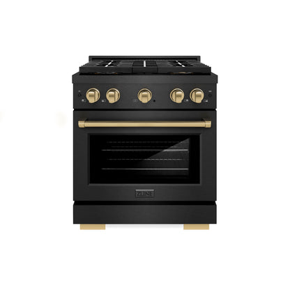 ZLINE Autograph 30" 4.2 cu. ft. Dual Fuel Range with 4 Burner DuoPro Cooktop in Black Satin Stainless and Champagne Accents, PSDRBSZ-30-CB