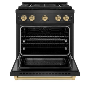 ZLINE Autograph 30" 4.2 cu. ft. Dual Fuel Range with 4 Burner DuoPro Cooktop in Black Satin Stainless and Champagne Accents, PSDRBSZ-30-CB