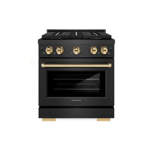 ZLINE Autograph 30" 4.2 cu. ft. Paramount Dual Fuel Range with 4 Burner DuoPro Cooktop in Black Satin and Gold Accents, PSDRBSZ-30-G