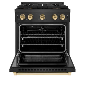 ZLINE Autograph 30" 4.2 cu. ft. Paramount Dual Fuel Range with 4 Burner DuoPro Cooktop in Black Satin and Gold Accents, PSDRBSZ-30-G