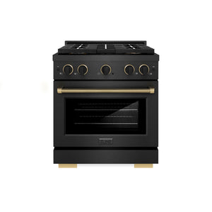 ZLINE Designer 30" 4.2 cu. ft. Dual Fuel Range with 4 Burner DuoPro Cooktop in Black Satin with Black and Champagne Accents, PSDRBSZ-30-MBCB