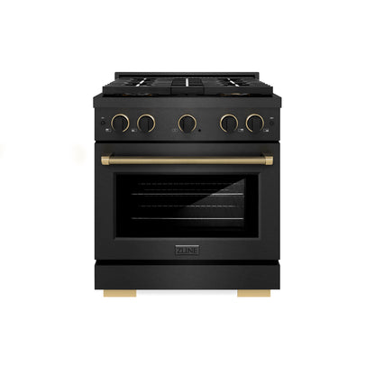 ZLINE Designer 30" 4.2 cu. ft. Dual Fuel Range with 4 Burner DuoPro Cooktop in Black Satin with Black and Champagne Accents, PSDRBSZ-30-MBCB
