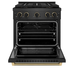 ZLINE Designer 30" 4.2 cu. ft. Dual Fuel Range with 4 Burner DuoPro Cooktop in Black Satin with Black and Champagne Accents, PSDRBSZ-30-MBCB