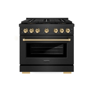 ZLINE Autograph 36" 5.2 cu. ft. Paramount Dual Fuel Range with 6 Burner DuoPro Cooktop in Black Satin and Gold Accents , PSDRBSZ-36-G