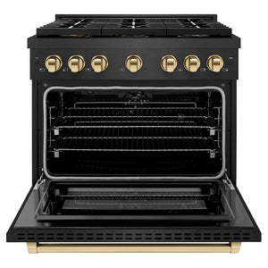 ZLINE Autograph 36" 5.2 cu. ft. Paramount Dual Fuel Range with 6 Burner DuoPro Cooktop in Black Satin and Gold Accents , PSDRBSZ-36-G