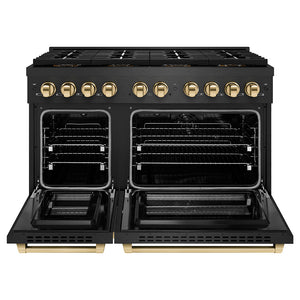 ZLINE Autograph 48" 6.7 cu. ft. Paramount Dual Fuel Range with 8 Burner DuoPro Cooktop in Black Satin and Gold Accents, PSDRBSZ-48-G