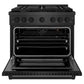 ZLINE 36" 5.2 cu. ft. Paramount Gas Range with 6 Burner Cooktop and Convection Gas Oven in Black Satin, SGRBS-36