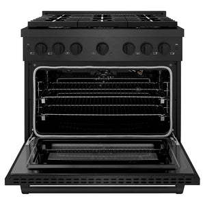 ZLINE 36" 5.2 cu. ft. Paramount Gas Range with 6 Burner Cooktop and Convection Gas Oven in Black Satin, SGRBS-36