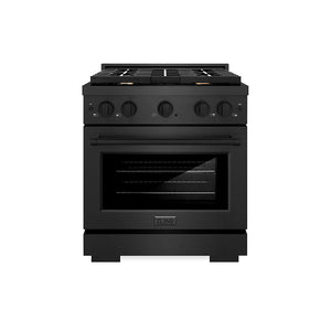 ZLINE 30" 4.2 cu. ft. Paramount Gas Range with Convection Gas Oven in Black Satin Stainless Steel with 4 Brass Burners, SGRBS-BR-30