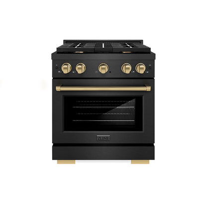 ZLINE Autograph 30" 4.2 cu. ft. Paramount Gas Range with 4 Burner Cooktop in Black Satin and Champagne Accents, SGRBSZ-30-CB