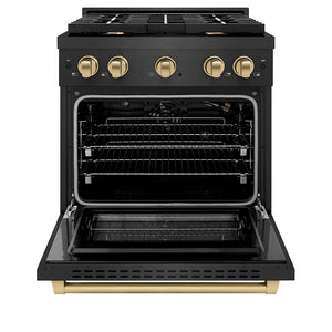 ZLINE Autograph 30" 4.2 cu. ft. Paramount Gas Range with 4 Burner Cooktop in Black Satin and Champagne Accents, SGRBSZ-30-CB