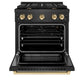 ZLINE Autograph 30" 4.2 cu. ft. Paramount Gas Range with 4 Burner Cooktop Oven in Black Satin and Gold Accents, SGRBSZ-30-G
