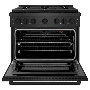 ZLINE 36" 5.2 cu. ft. Paramount Gas Range with 6 Burner DuoPro Cooktop in Black Satin Stainless Steel, PSGRBS-36