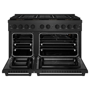 ZLINE 48" 6.7 cu. ft. Paramount Gas Range with 8 Burner DuoPro™ Cooktop and Dual Ovens in Black Satin Stainless Steel, PSGRBS-48