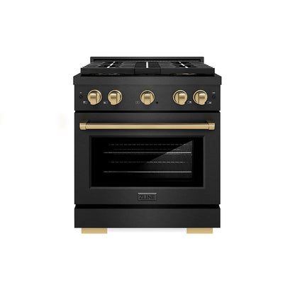 ZLINE Autograph 30" 4.2 cu. ft. Paramount Gas Range with 4 Burner DuoPro Cooktop in Black Satin and Champagne Accents, PSGRBSZ-30-CB