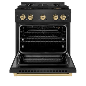 ZLINE Autograph 30" 4.2 cu. ft. Paramount Gas Range with 4 Burner DuoPro Cooktop in Black Satin and Champagne Accents, PSGRBSZ-30-CB