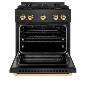 ZLINE Autograph 30" 4.2 cu. ft. Paramount Gas Range with 4 Burner DuoPro Cooktop in Black Satin and Gold Accents, PSGRBSZ-30-G