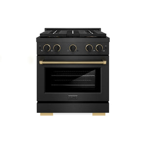 ZLINE Designer 30" 4.2 cu. ft. Gas Range with 4 Burner DuoPro Cooktop in Black Satin with Black and Champagne Accents, PSGRBSZ-30-MBCB