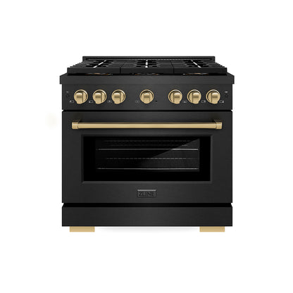 ZLINE Autograph 36" 5.2 cu. ft. Paramount Gas Range with 6 Burner DuoPro Cooktop in Black Satin and Champagne Accents, PSGRBSZ-36-CB