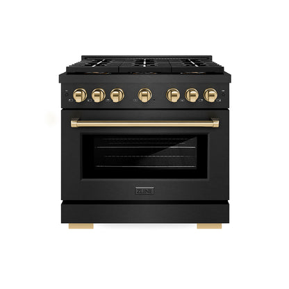 ZLINE Autograph 36" 5.2 cu. ft. Paramount Gas Range with 6 Burner DuoPro™ Cooktop in Black Satin and Gold Accents, PSGRBSZ-36-G
