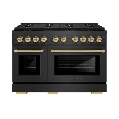 ZLINE Autograph 48" 6.7 cu. ft. Paramount Gas Range with 8 Burner DuoPro Cooktop in Black Satin and Champagne Accents, PSGRBSZ-48-CB
