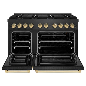 ZLINE Autograph 48" 6.7 cu. ft. Paramount Gas Range with 8 Burner DuoPro Cooktop in Black Satin and Champagne Accents, PSGRBSZ-48-CB