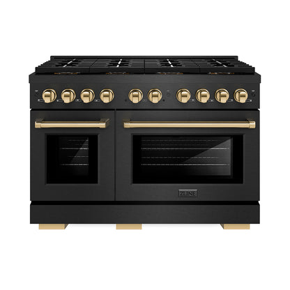 ZLINE Autograph 48" 6.7 cu. ft. Paramount Gas Range with 8 Burner DuoPro Cooktop in Black Satin and Gold Accents, PSGRBSZ-48-G