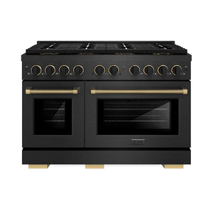 ZLINE Designer 48" 6.7 cu. ft. Gas Range with 8 Burner DuoPro Cooktop in Black Satin with Matte Black and Champagne Accents, PSGRBSZ-48-MBCB