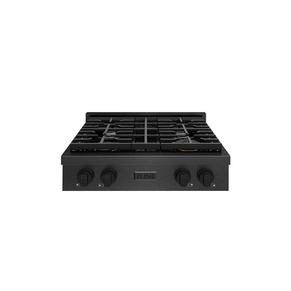ZLINE 30" Paramount Gas Rangetop with 4 Burners and Porcelain Cooktop in Black Satin Stainless Steel, SRTBS-30