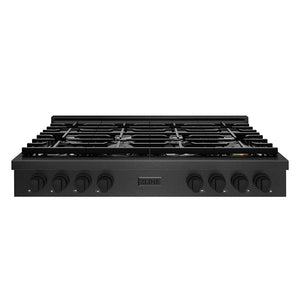 ZLINE 48" Paramount Gas Rangetop with 8 Burners and Porcelain Cooktop in Black Satin Stainless Steel, SRTBS-48