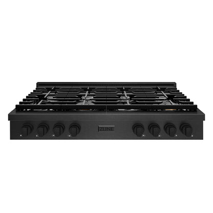 ZLINE 48" Paramount Gas Rangetop with 8 Burners and Porcelain Cooktop in Black Satin Stainless Steel, SRTBS-48