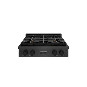 ZLINE 30" Paramount Gas Rangetop with 4 Brass Burners and Porcelain Cooktop in Black Satin Stainless Steel, SRTBS-BR-30