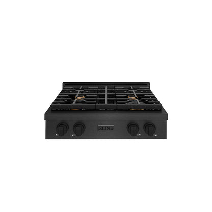 ZLINE 30" Paramount Gas Rangetop with 4 Brass Burners and Porcelain Cooktop in Black Satin Stainless Steel, SRTBS-BR-30