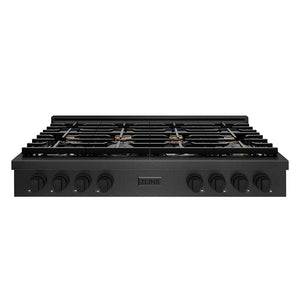 ZLINE 48" Paramount Gas Rangetop with 8 Brass Burners and Porcelain Cooktop in Black Satin Stainless Steel, SRTBS-BR-48